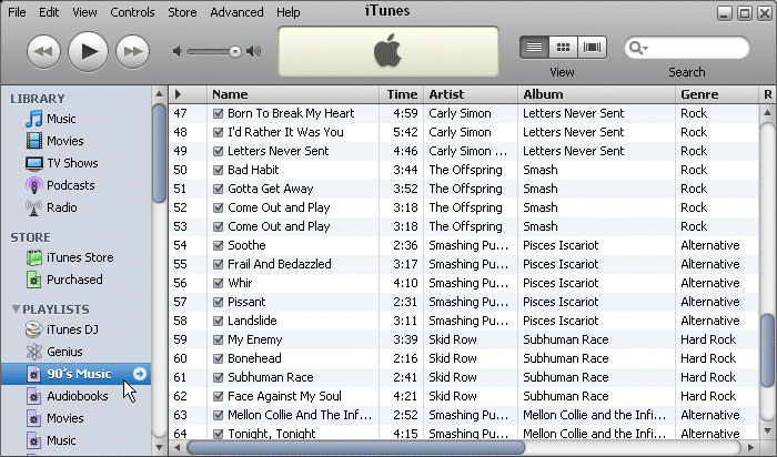 iTune Help - select Playlist