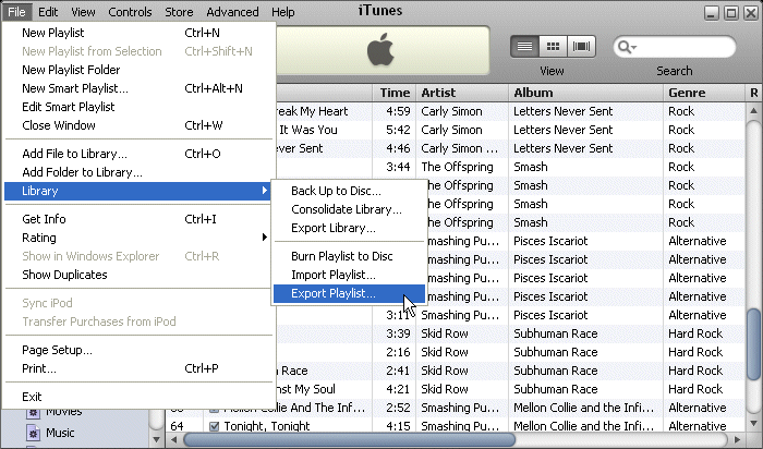 iTune Help - Export Playlist